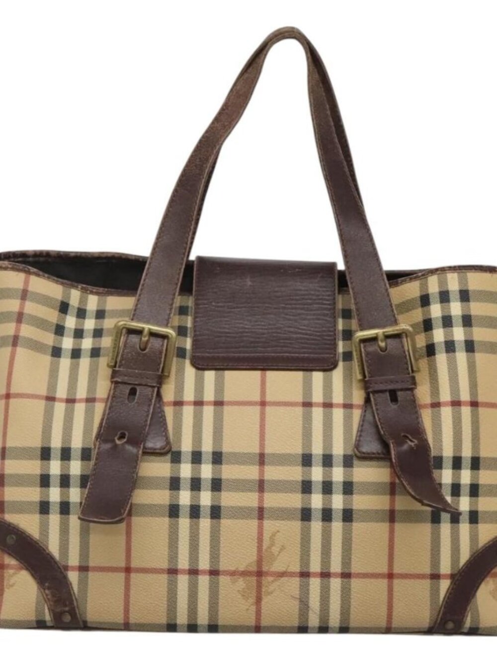 BURBERRY Nova Check Shoulder Bag PVC Beige Gold Auth 118369 - Picture 3 of 16